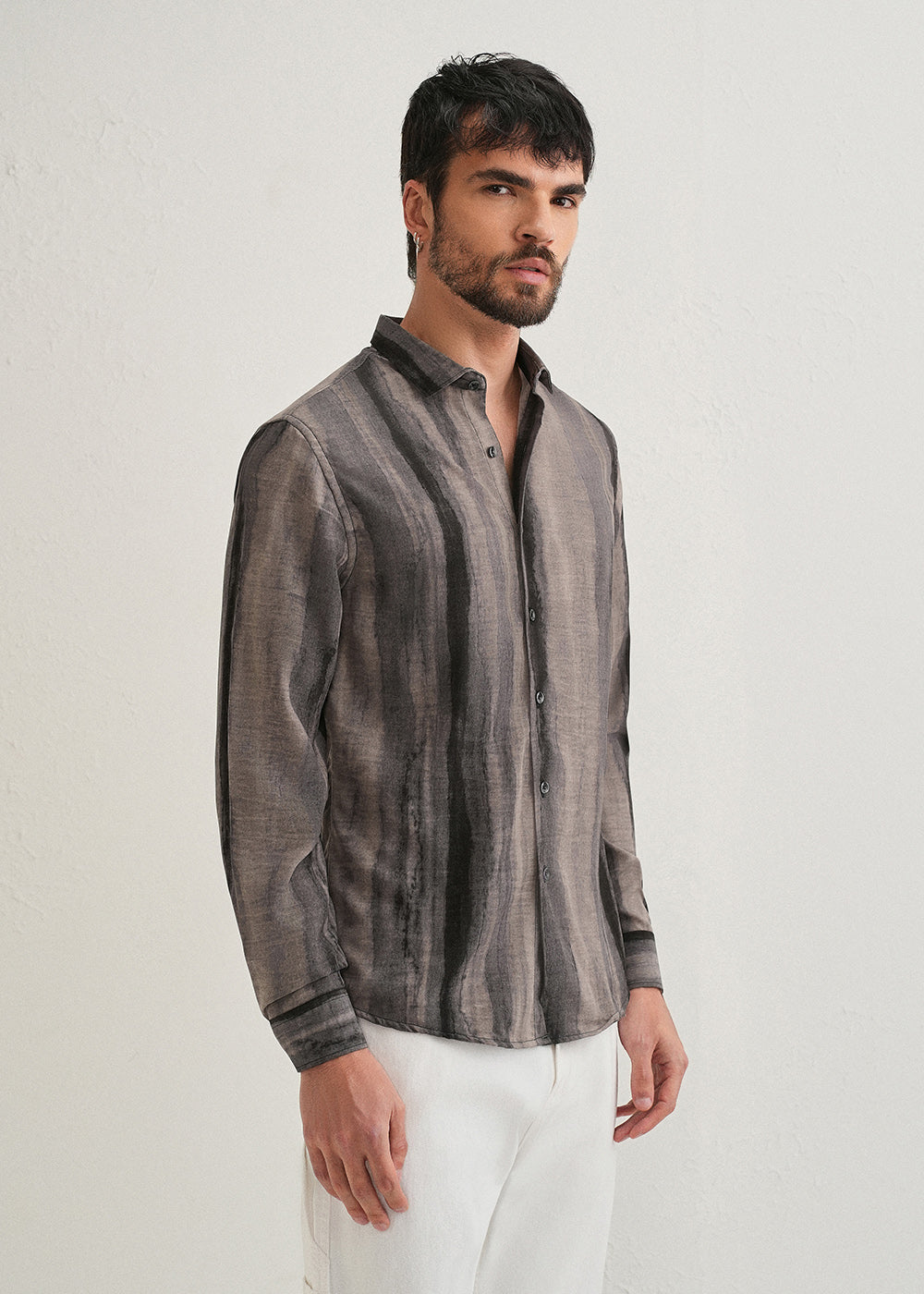 Grey Stripe Printed Shirt
