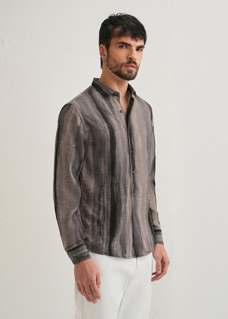 Grey Stripe Printed Shirt