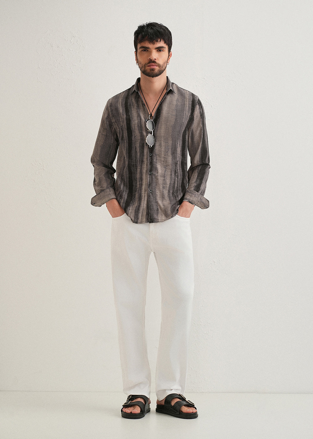 Grey Stripe Printed Shirt