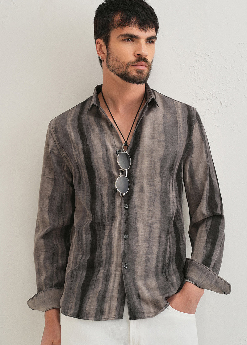 Grey Stripe Printed Shirt