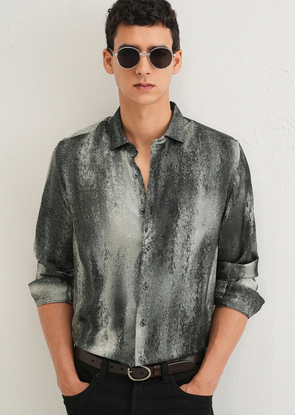 Greyish Green Abstract Printed Shirt