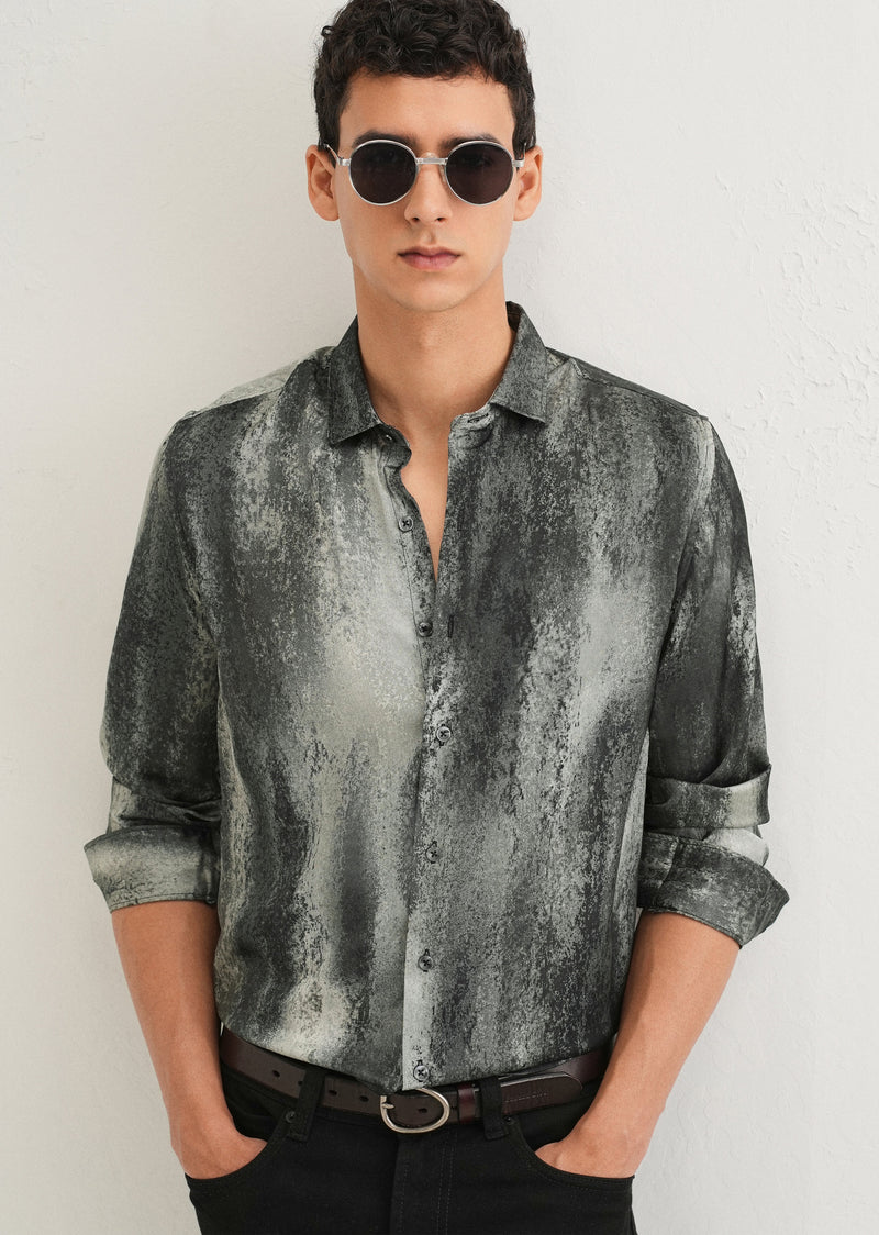 Greyish Green Abstract Printed Shirt