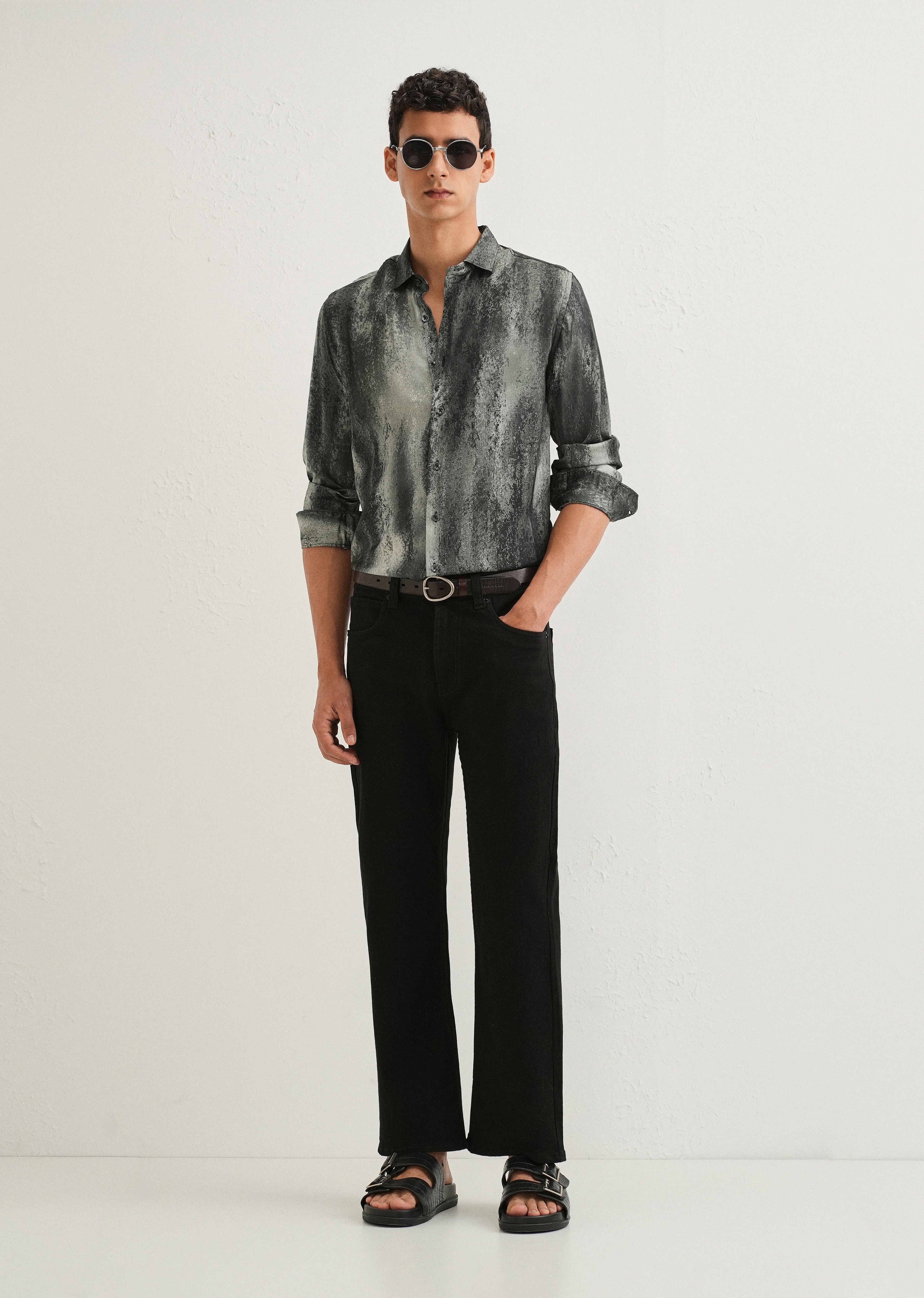 Greyish Green Abstract Printed Shirt