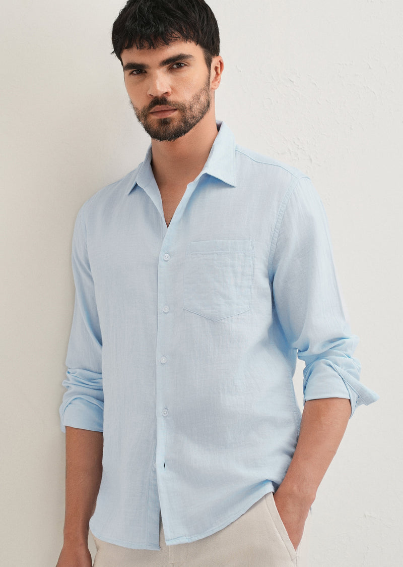 Ice Blue Double Cloth Cotton Shirt