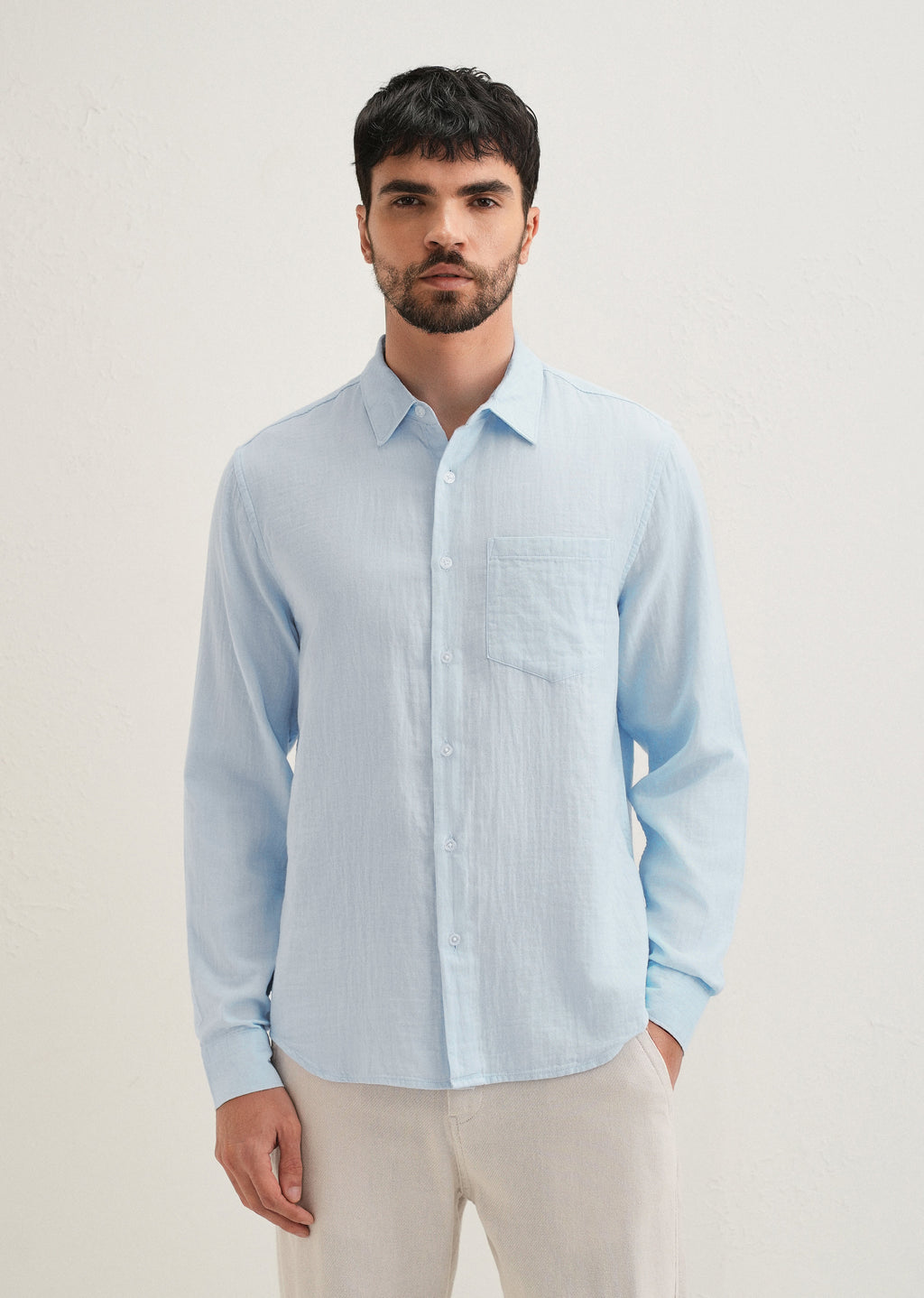 Ice Blue Double Cloth Cotton Shirt