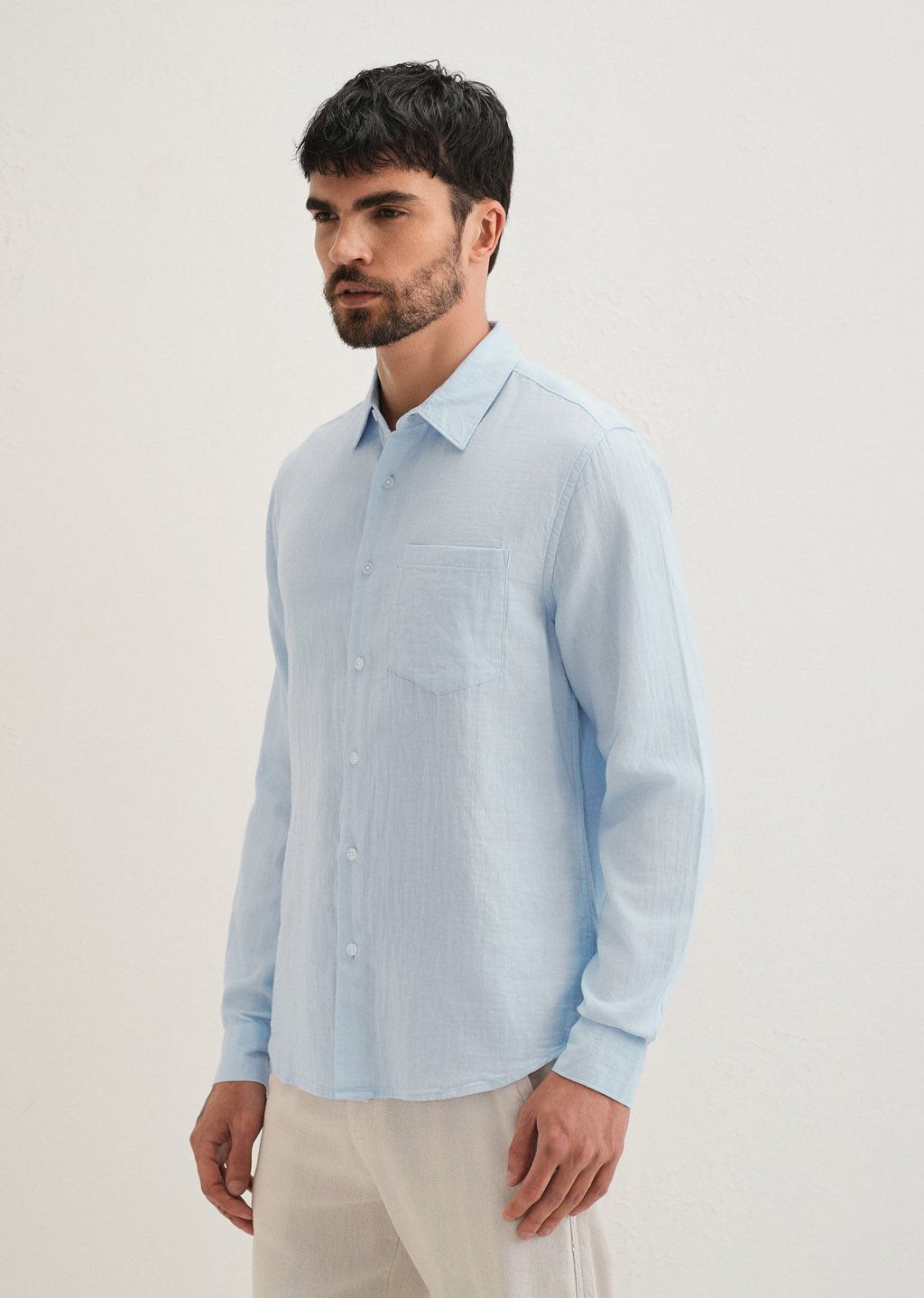 Ice Blue Double Cloth Cotton Shirt
