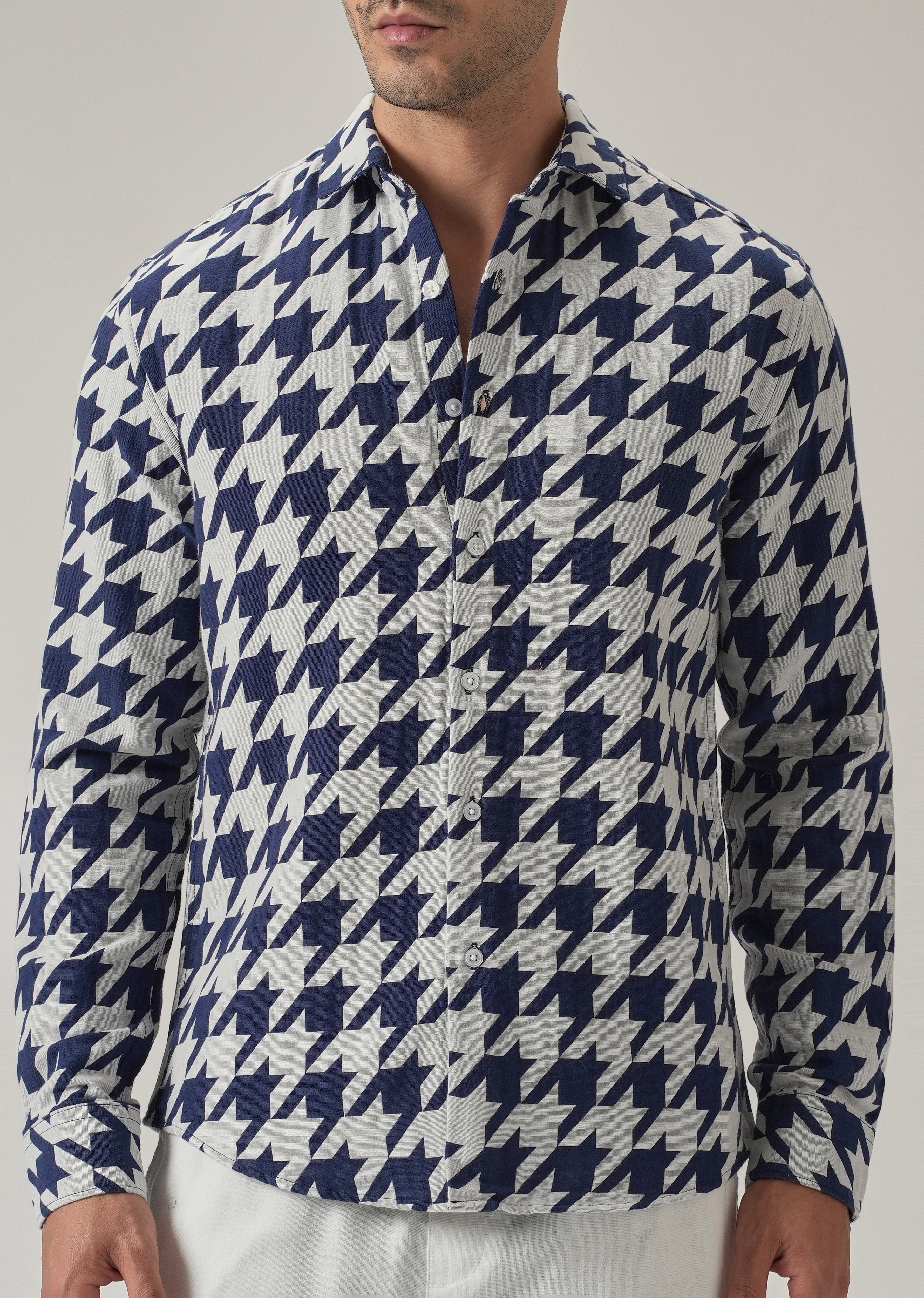 Indigo Herringbone Pattern Shirt
