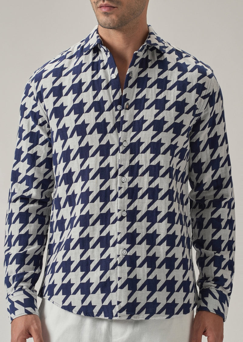 Indigo Herringbone Pattern Shirt