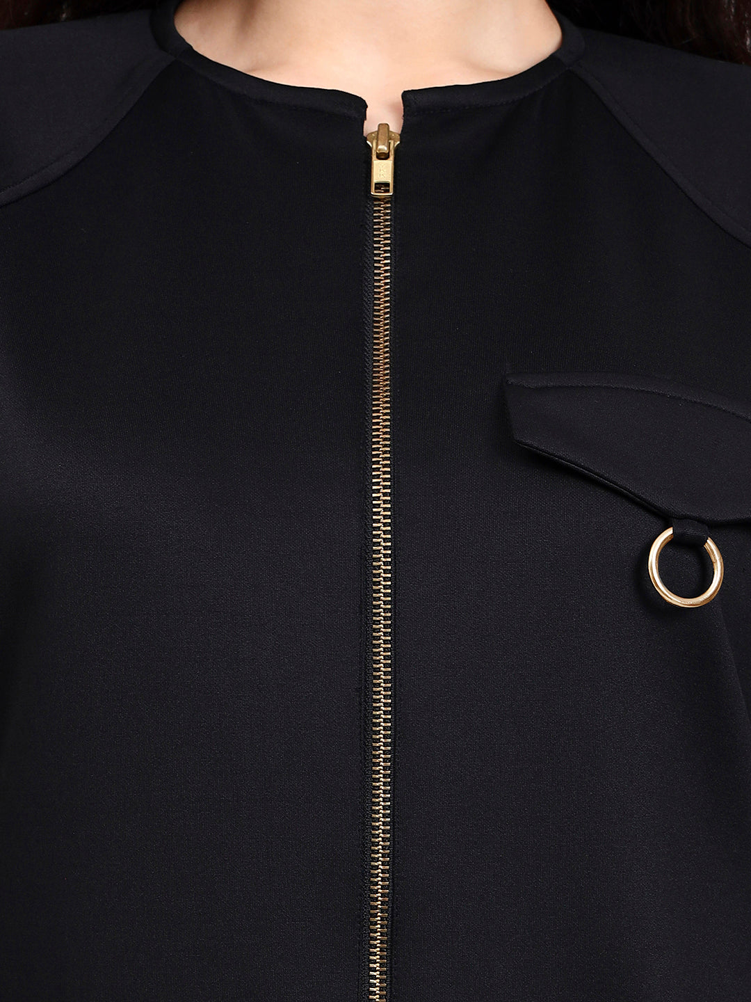 Women Black Utility Zip-Up Jacket