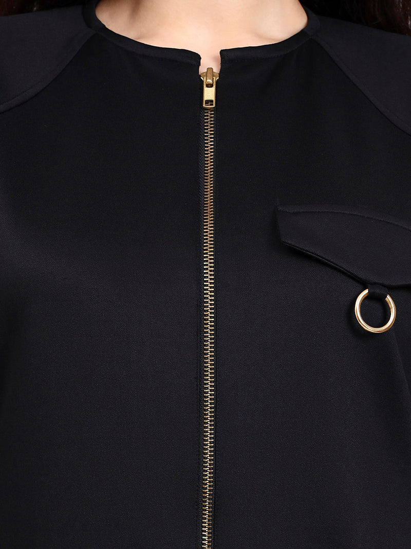 Women Black Utility Zip-Up Jacket