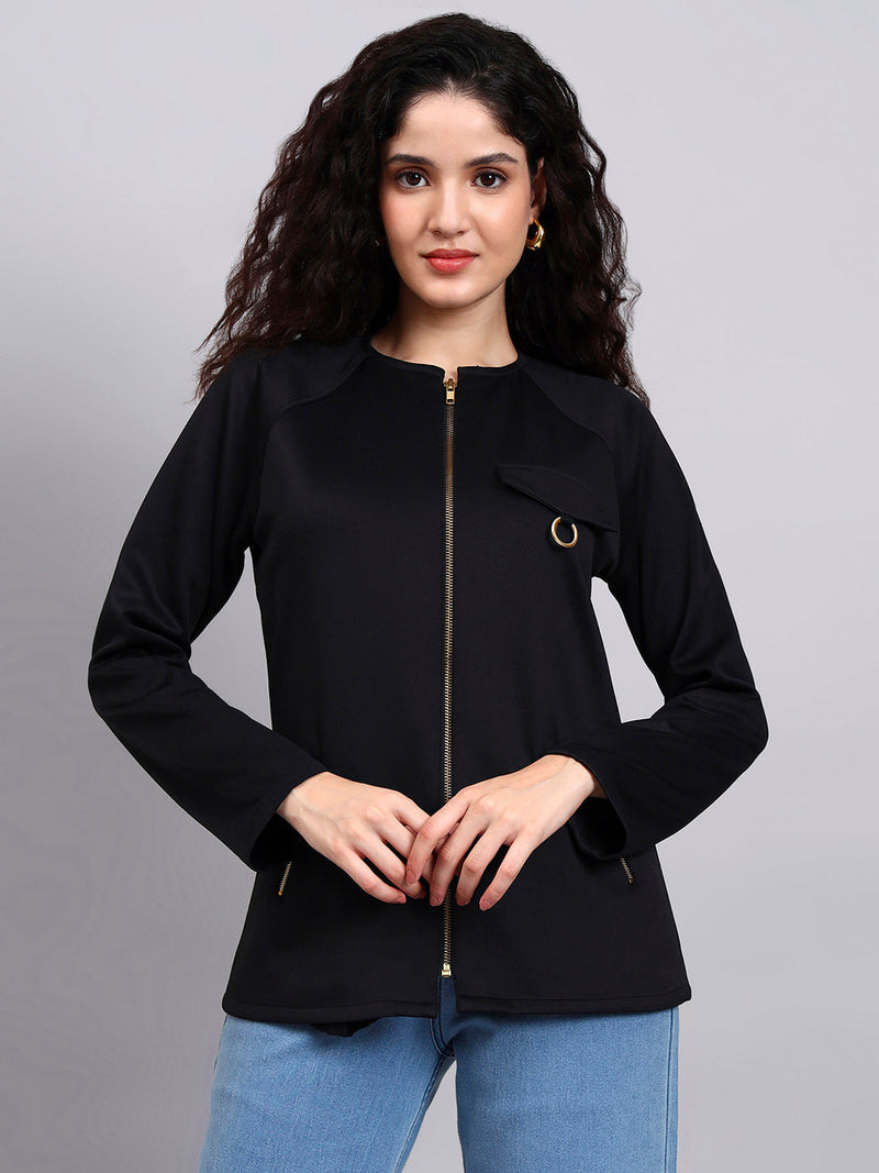 Women Black Utility Zip-Up Jacket