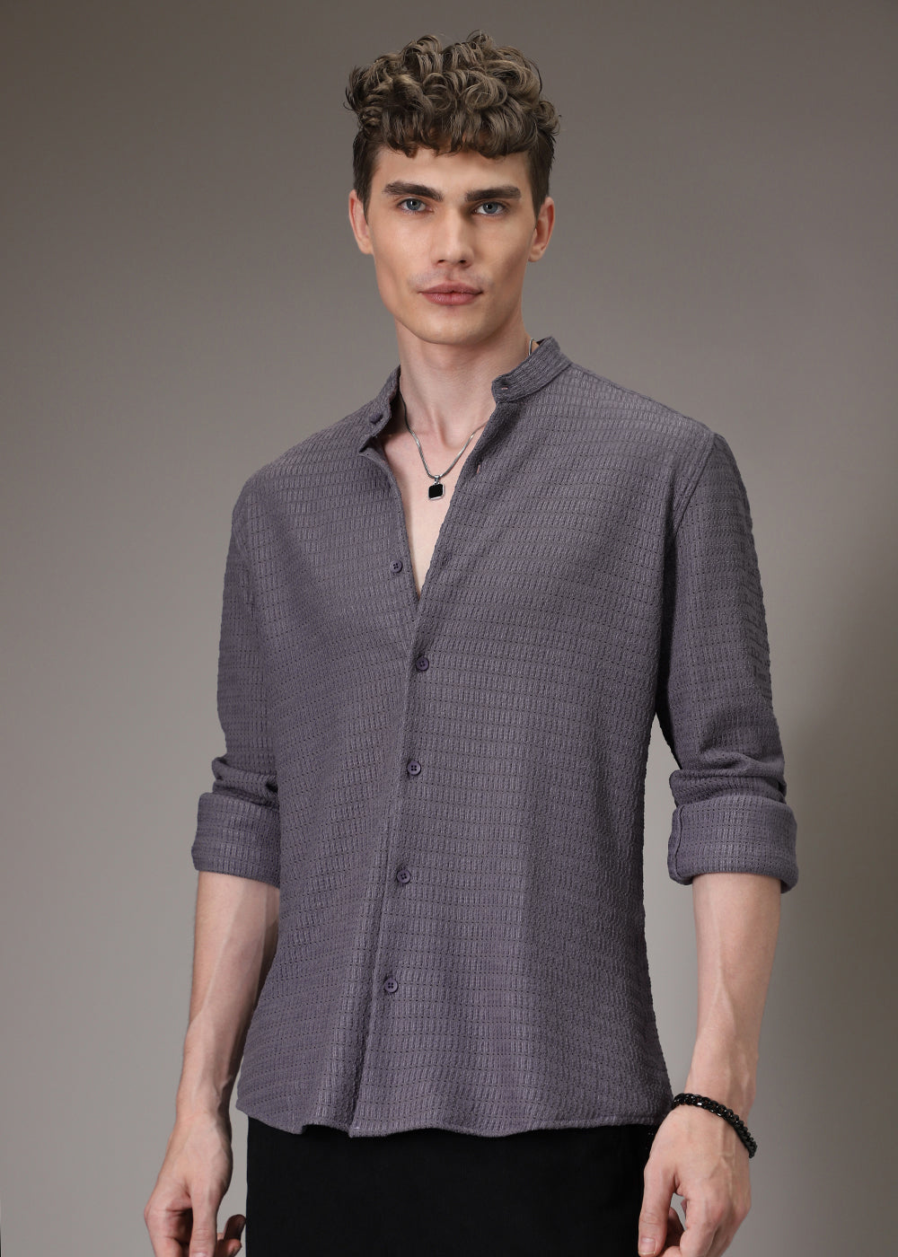Lavender Plain Knitted Crochet Shirt