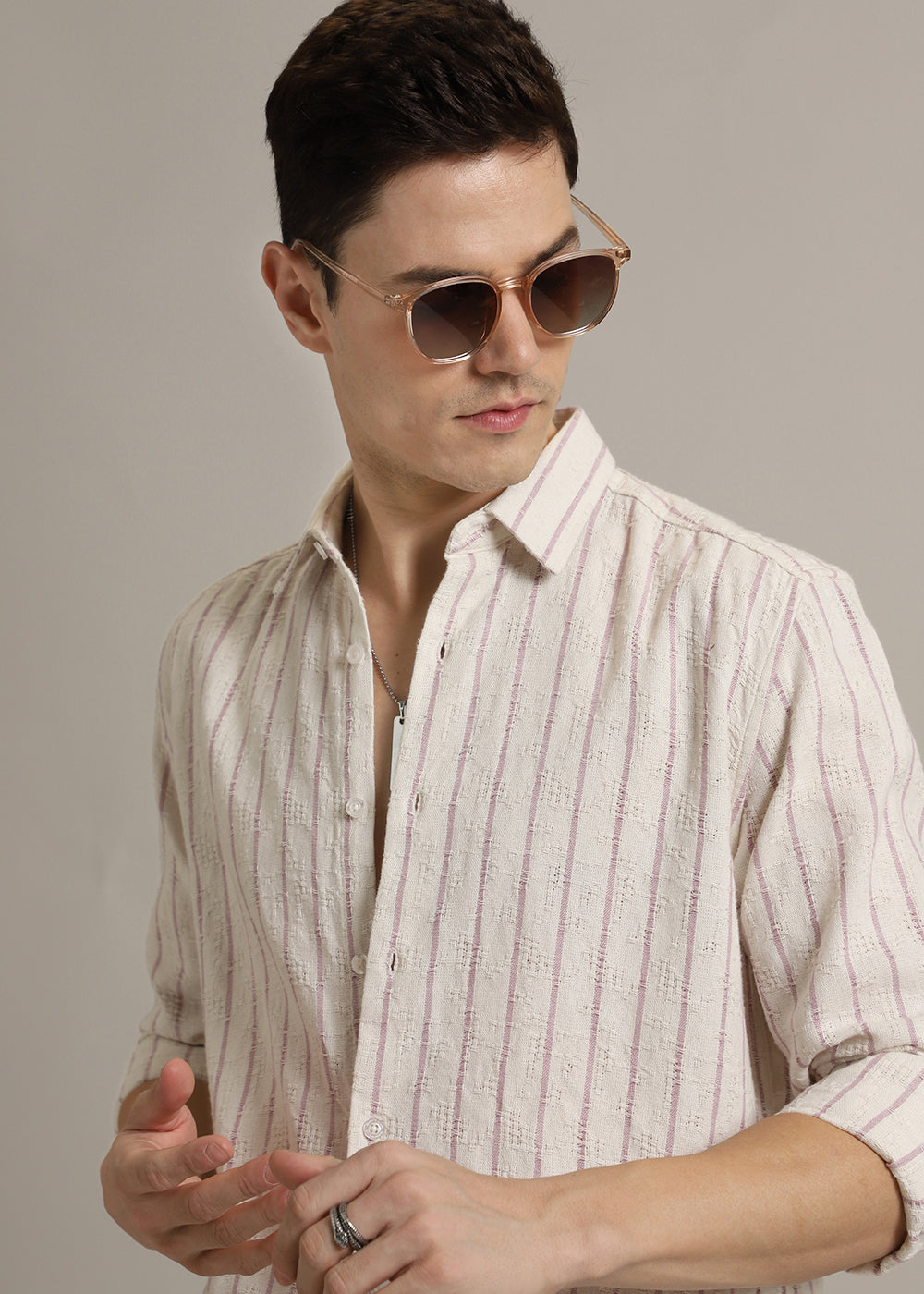 Lavender Stripe Textured Shirt