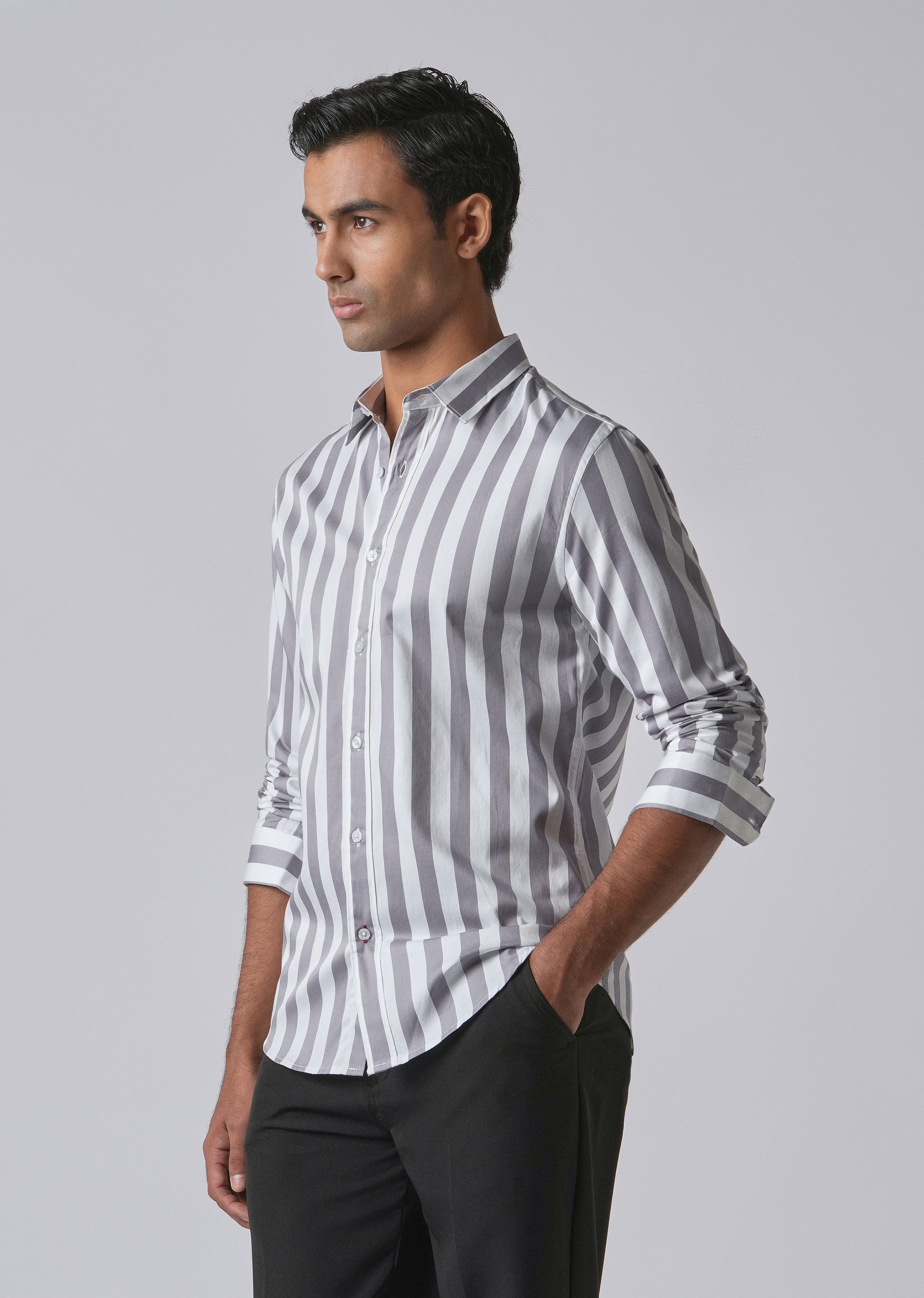 Lavender Satin Striped Shirt