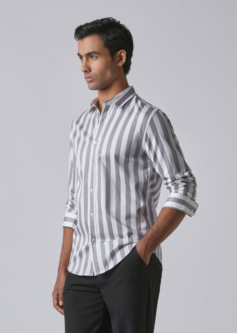 Lavender Satin Striped Shirt