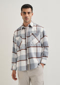 Light Blue Checked Relaxed Fit Shacket