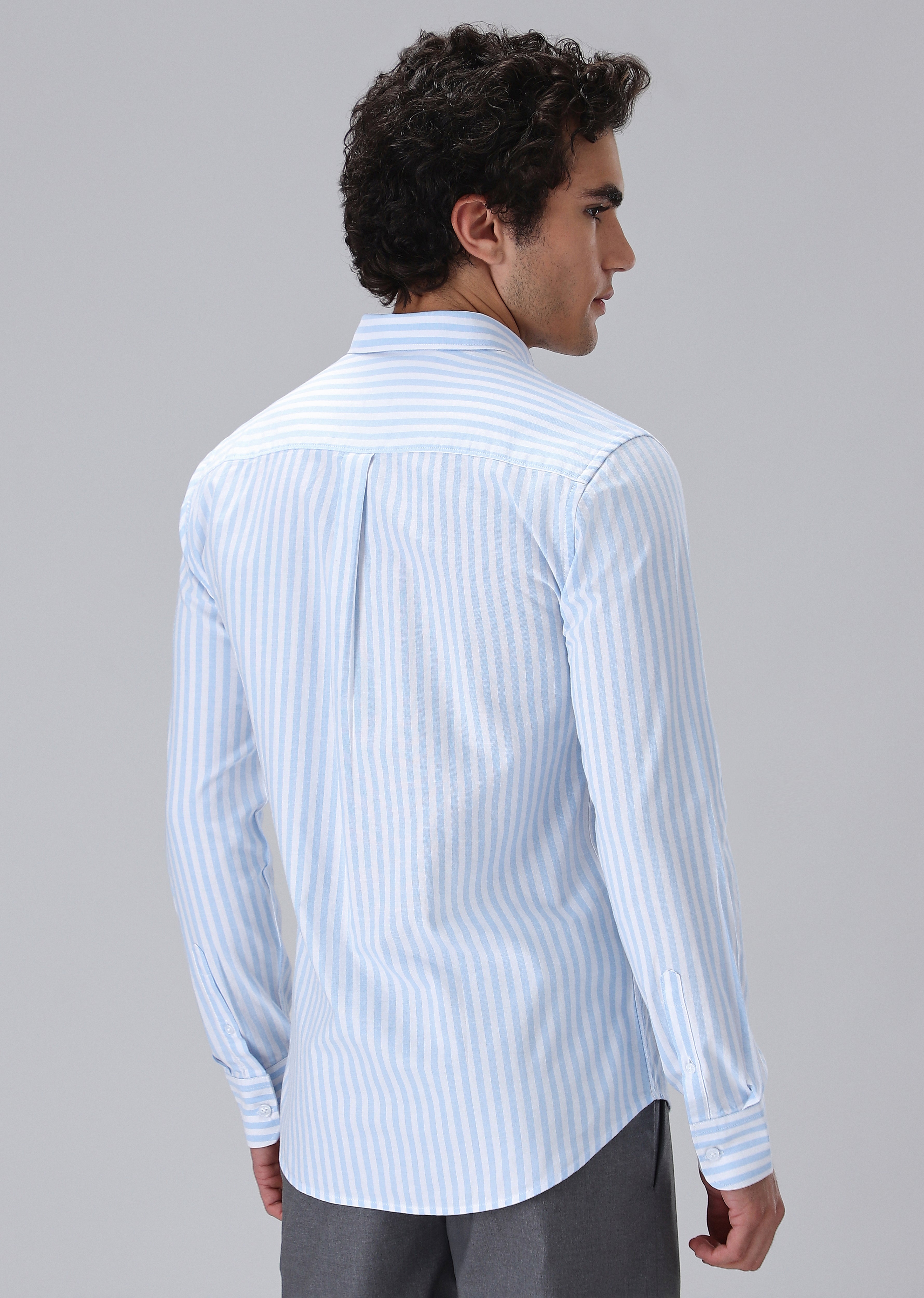 Light Blue Cotton Oxford Stripe Shirt