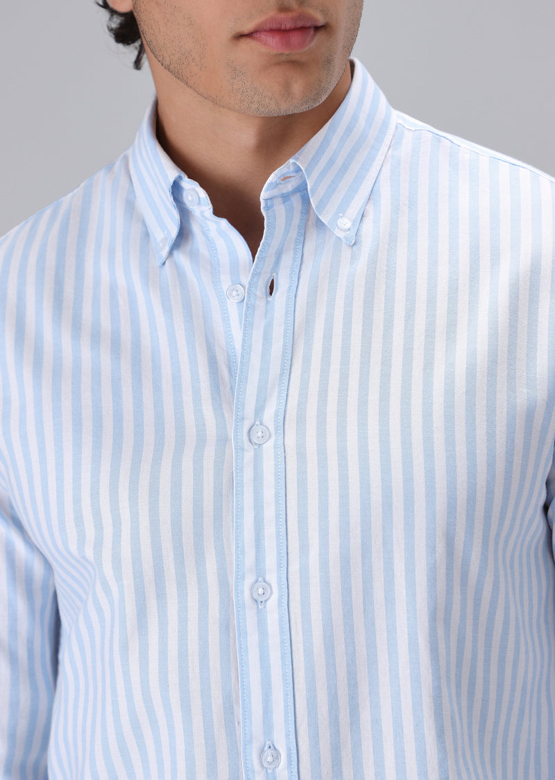 Light Blue Cotton Oxford Stripe Shirt