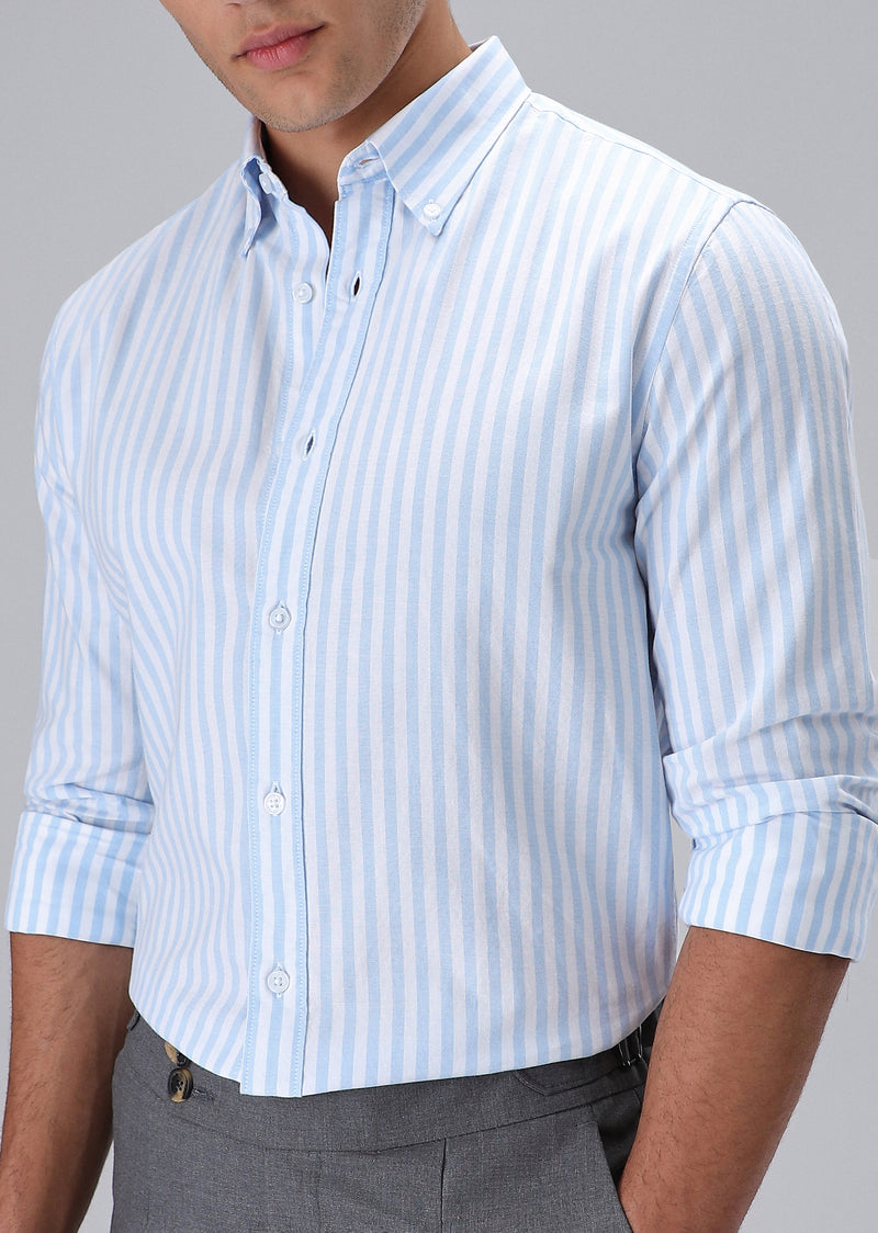 Light Blue Cotton Oxford Stripe Shirt