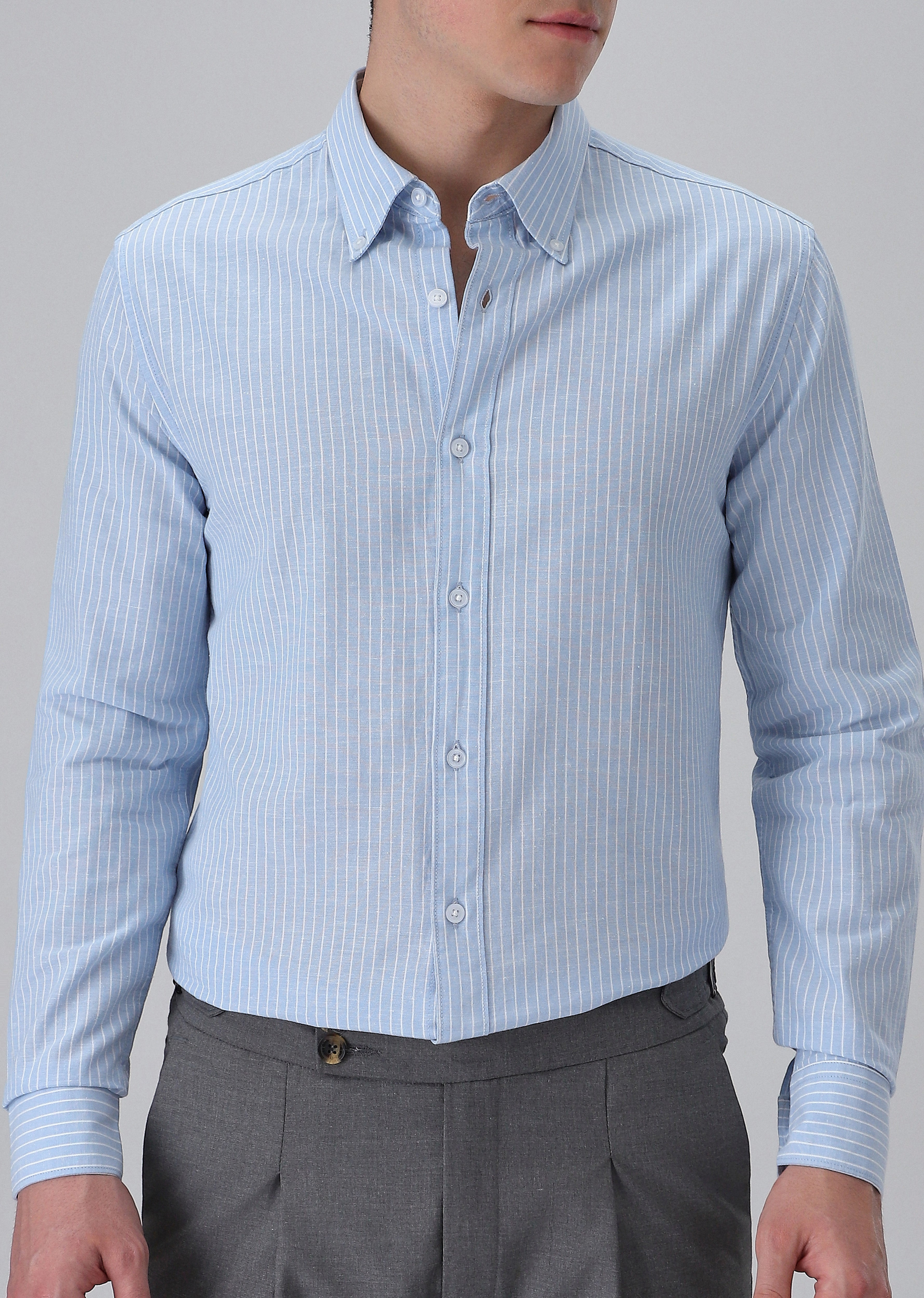 Light Blue Cotton Pin Stripe Shirt