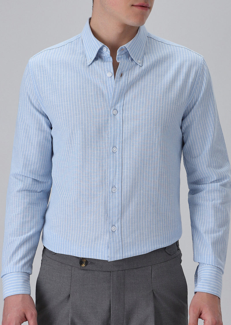 Light Blue Cotton Pin Stripe Shirt