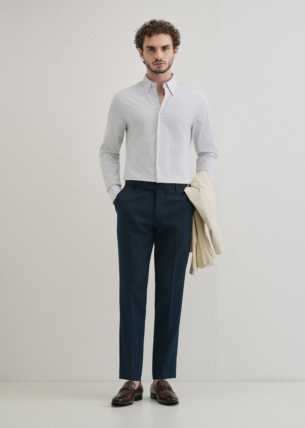 Light Blue Striped Cotton Linen Shirt