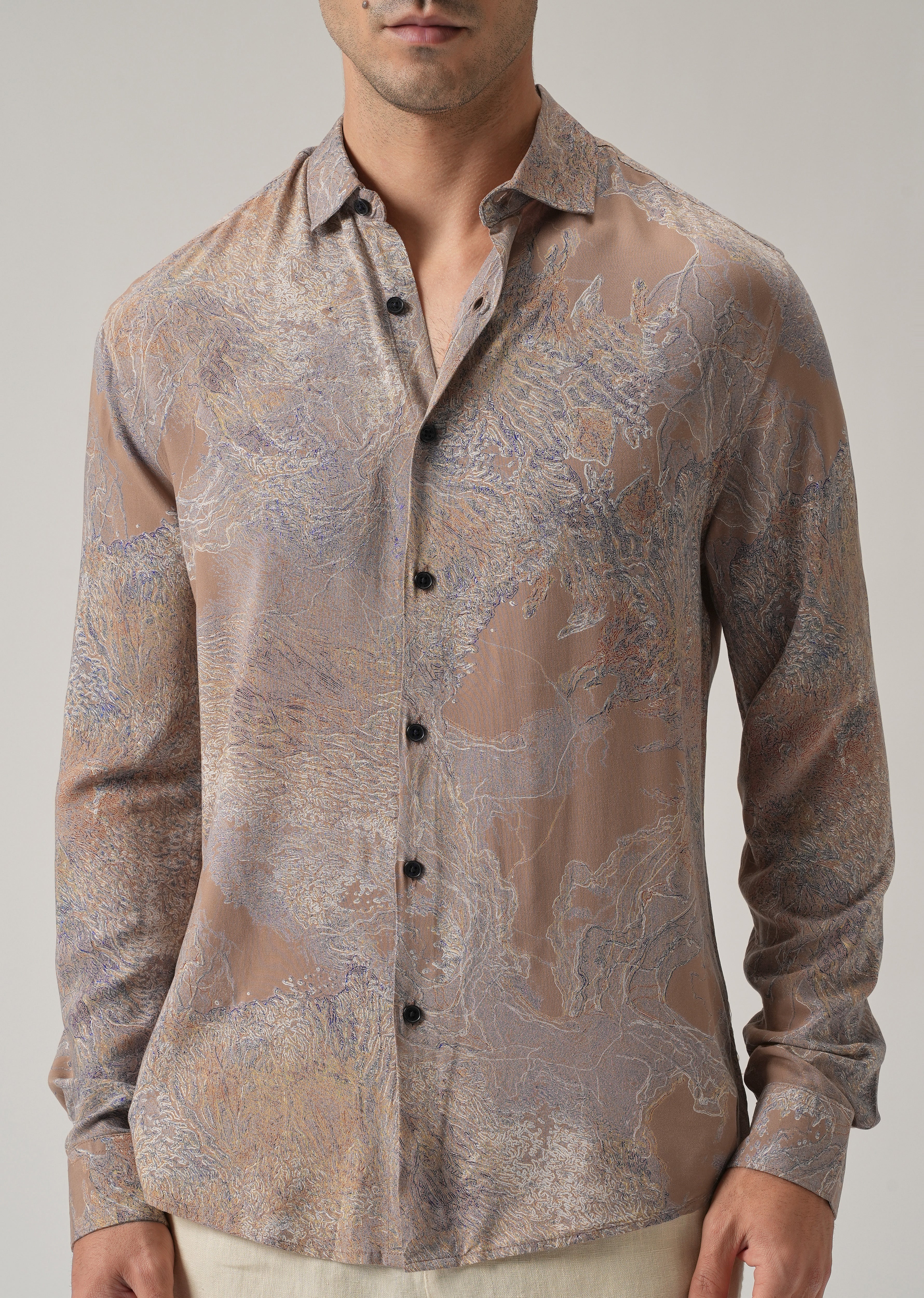 Light Brown Intricate Print Feather Shirt