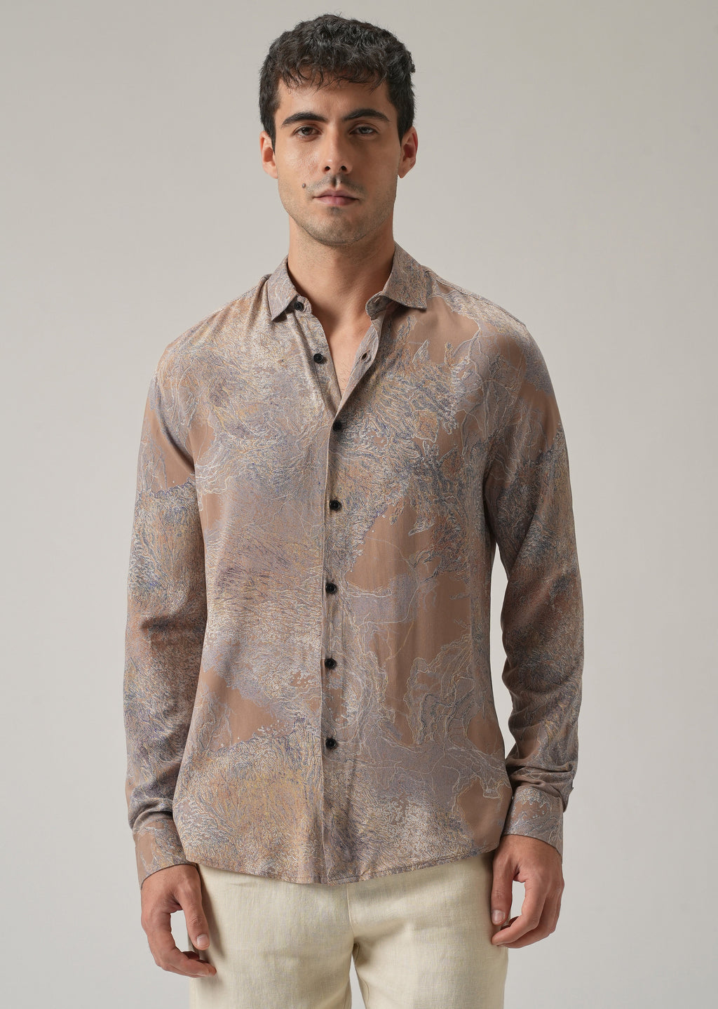 Light Brown Intricate Print Feather Shirt