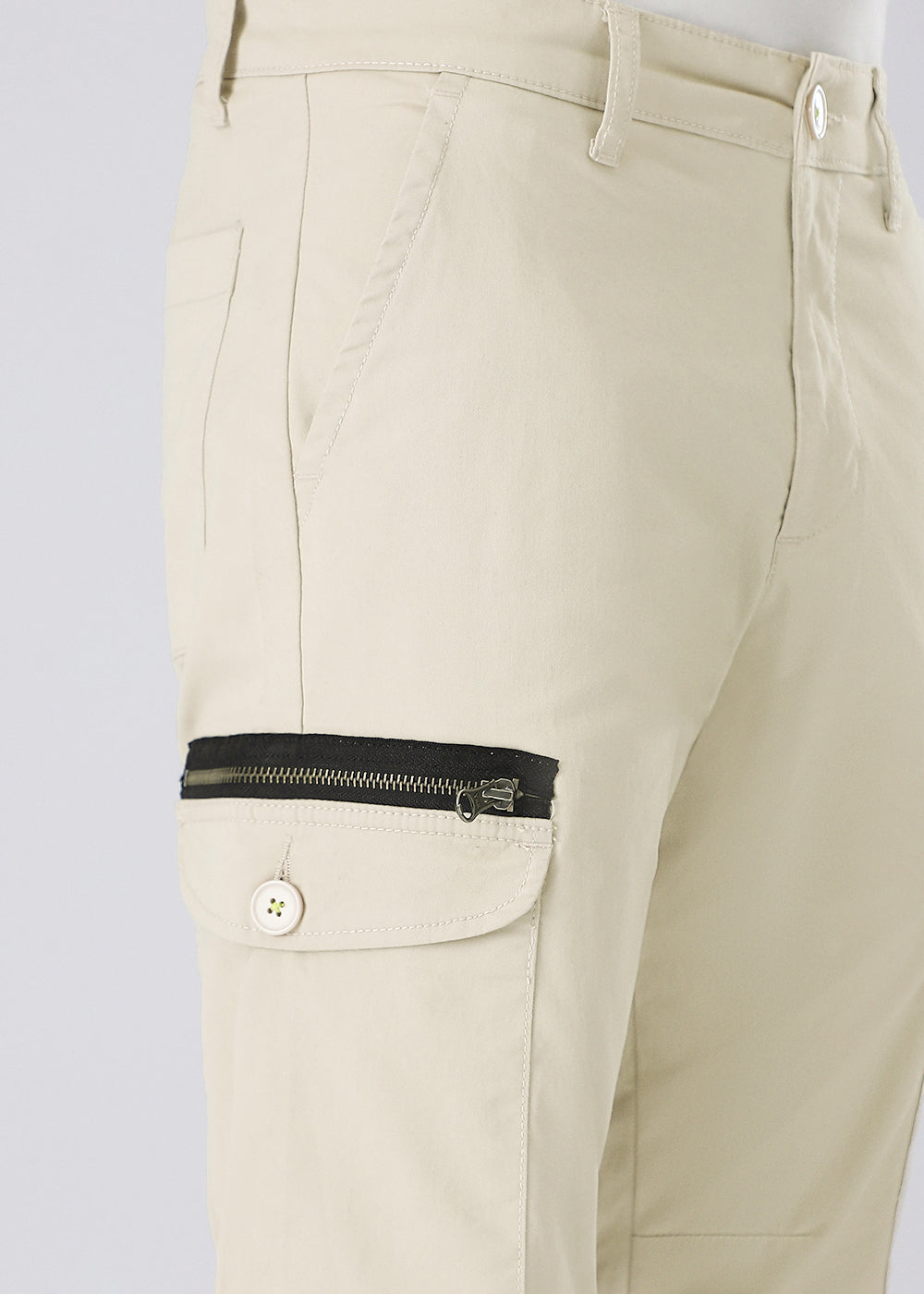 Light Cream Elasticated Cargo Pant