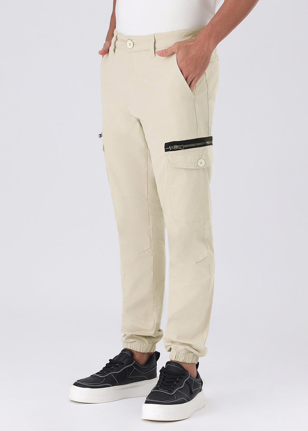 Light Cream Elasticated Cargo Pant