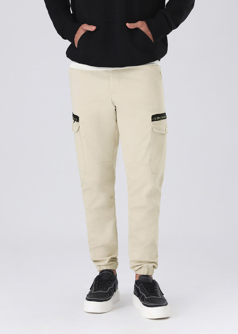 Light Cream Elasticated Cargo Pant