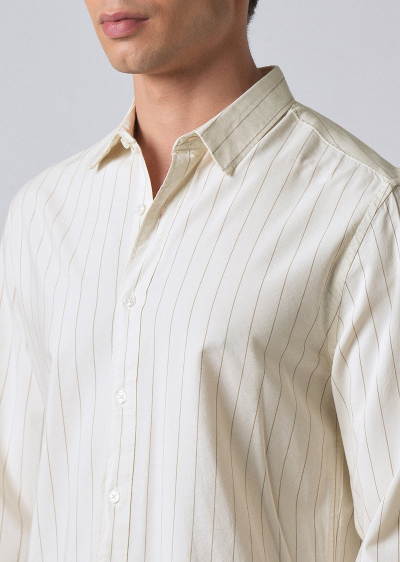 Light Cream Collar Embroidery Stripe Shirt