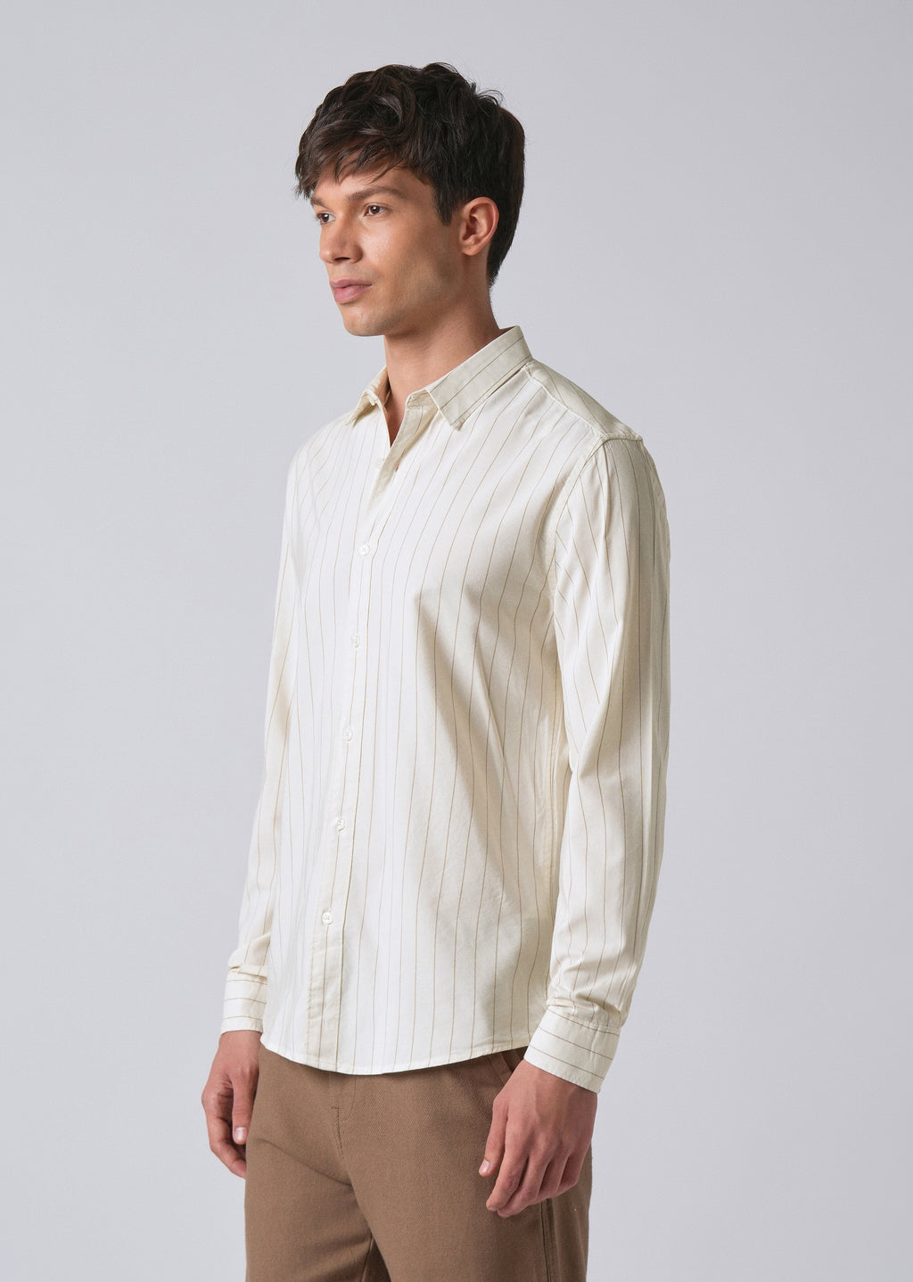 Light Cream Collar Embroidery Stripe Shirt