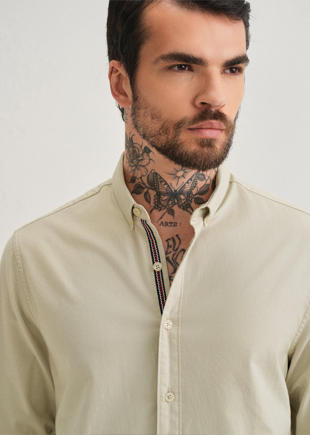 Light Tan Contrast Placket Shirt