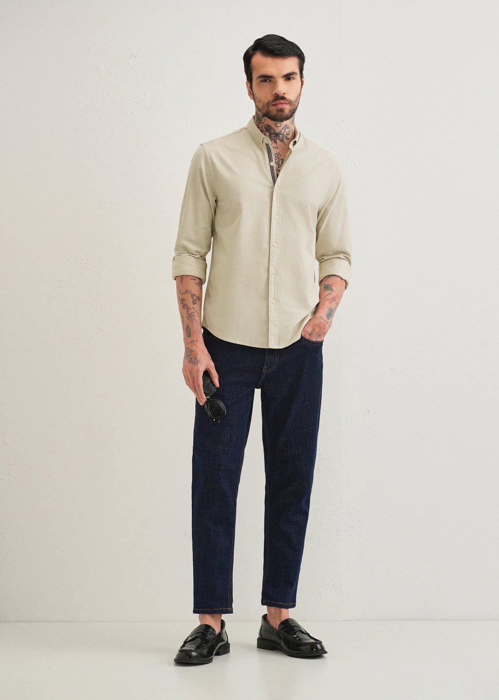 Light Tan Contrast Placket Shirt