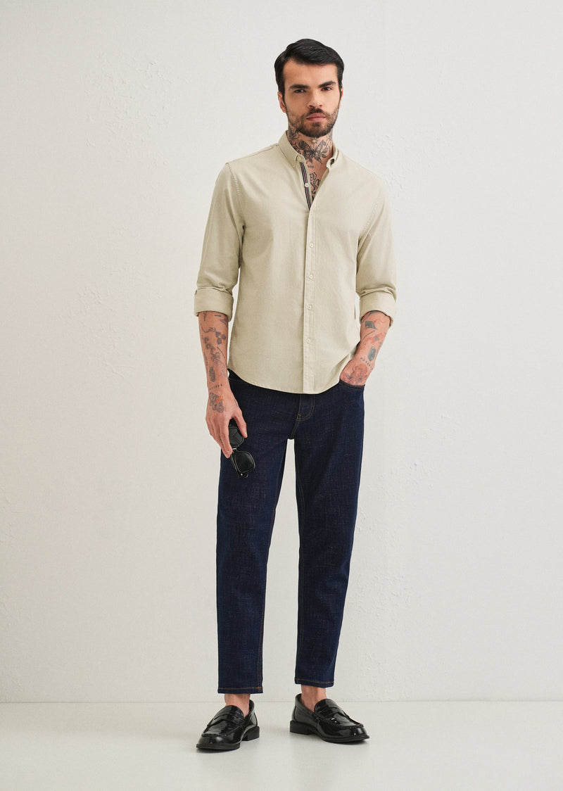 Light Tan Contrast Placket Shirt