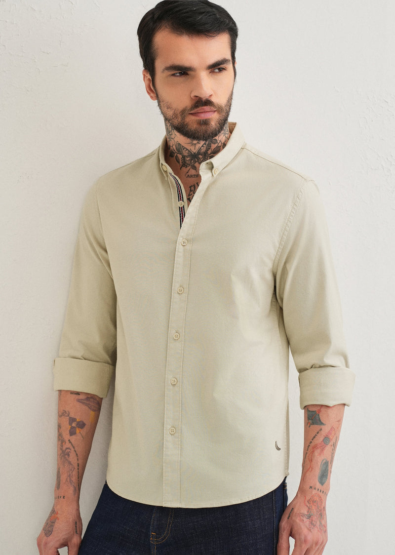 Light Tan Contrast Placket Shirt