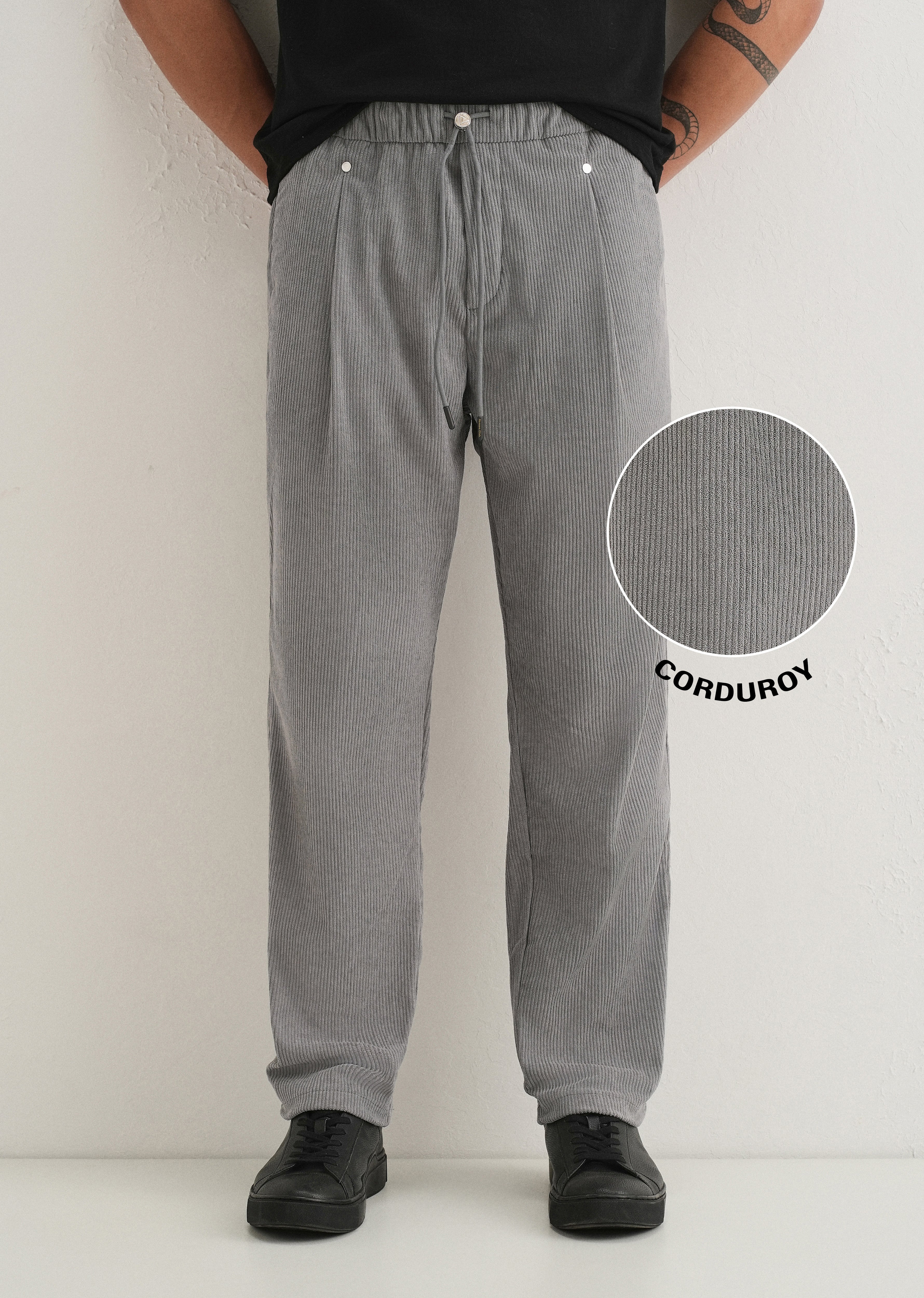 Light Grey Drawstring Corduroy Pant