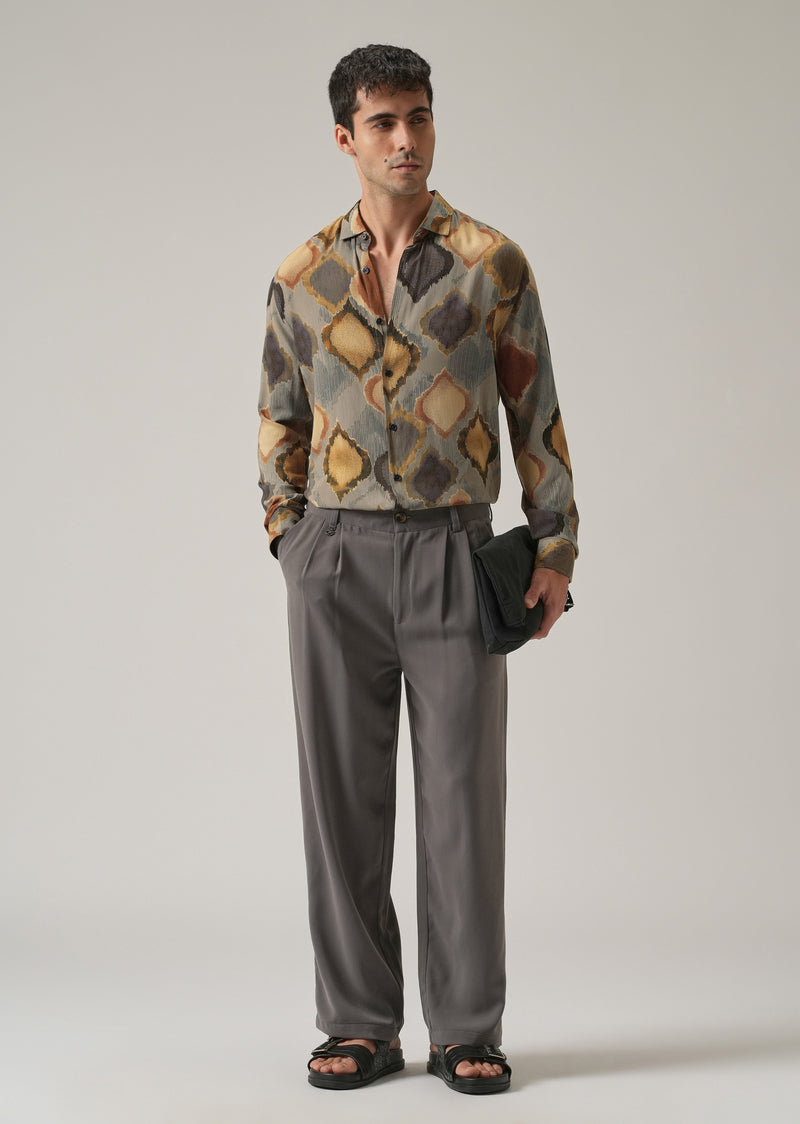 Light Olive Rustic Print Feather Shirt