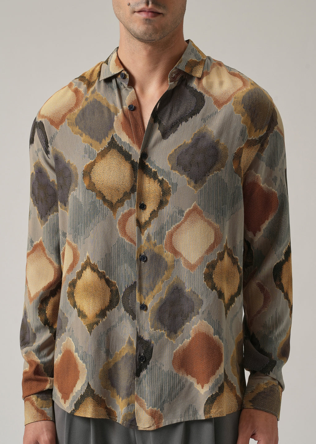 Light Olive Rustic Print Feather Shirt