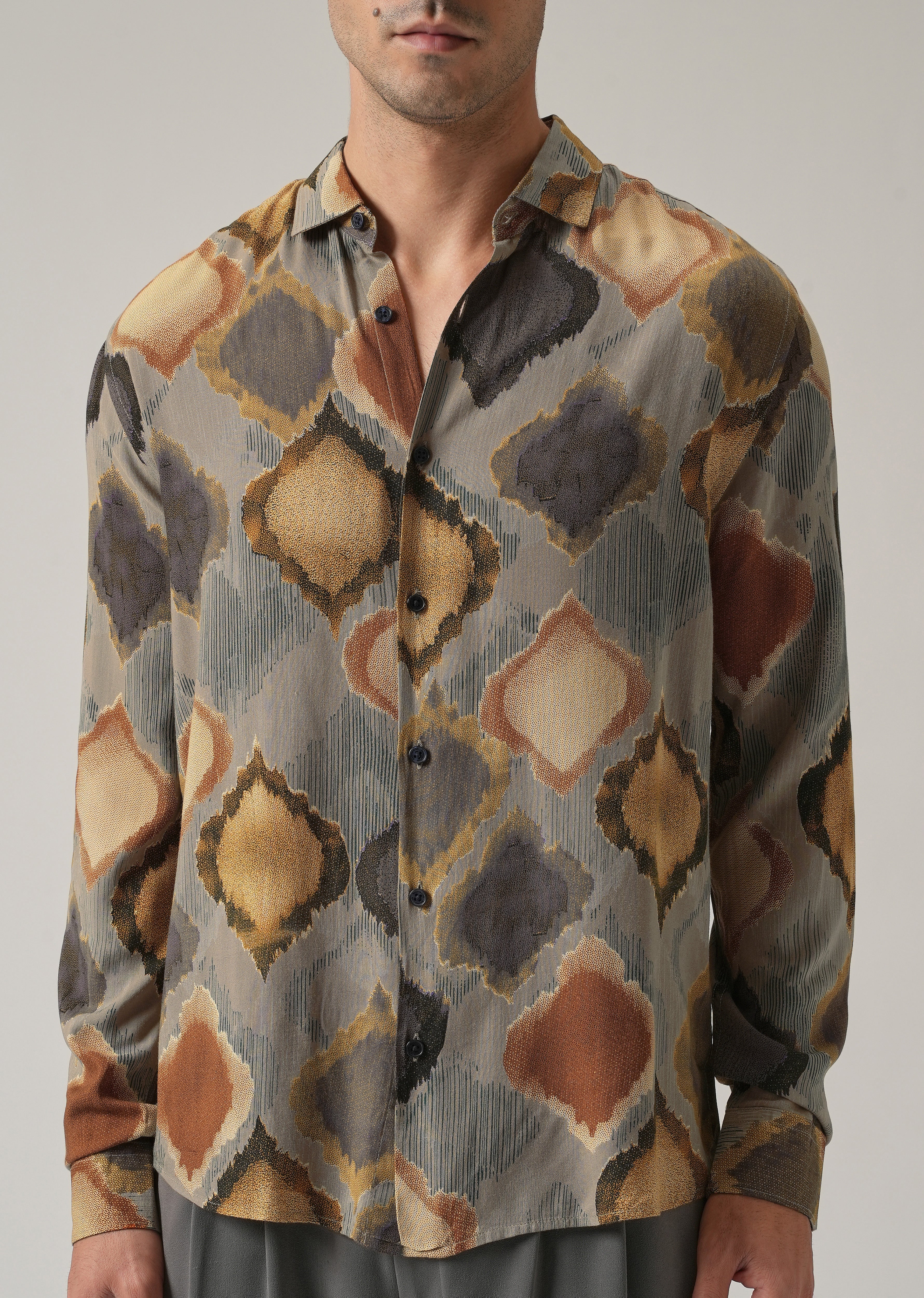 Light Olive Rustic Print Feather Shirt