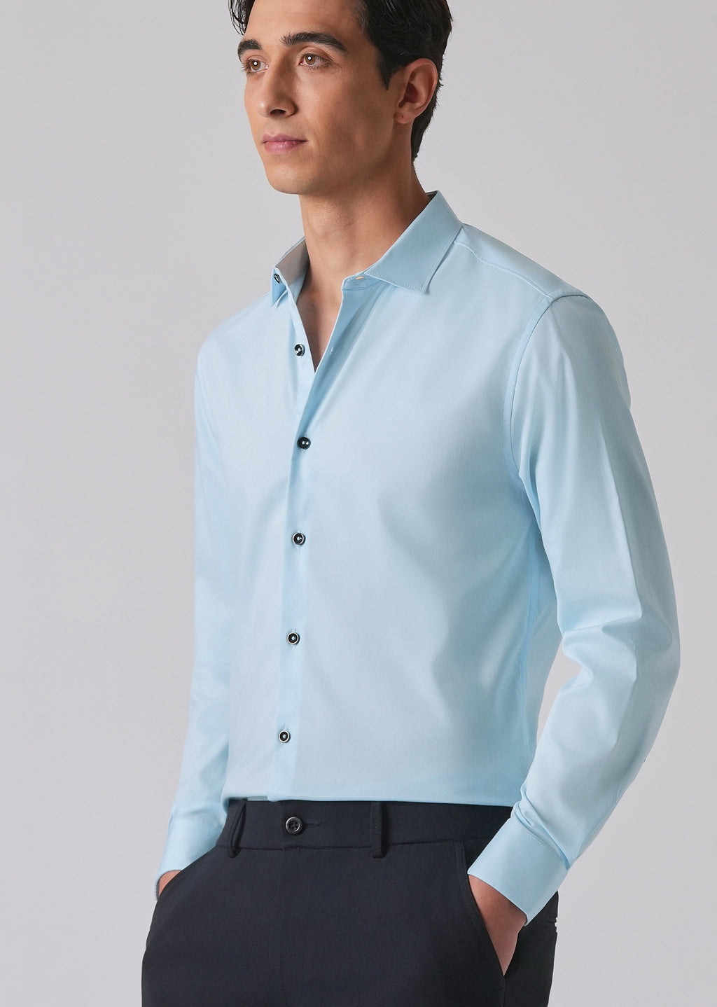 Light Blue Cotton Stretch Plain Shirt