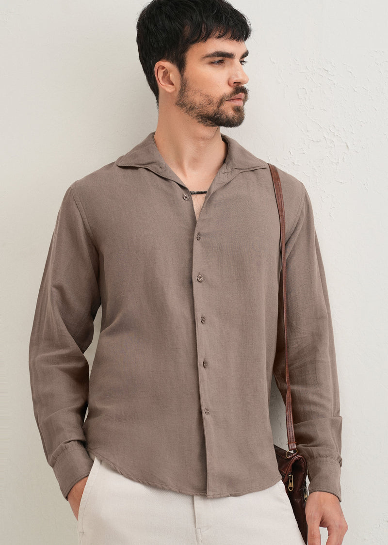 Light Brown Plain Linen Viscose Shirt