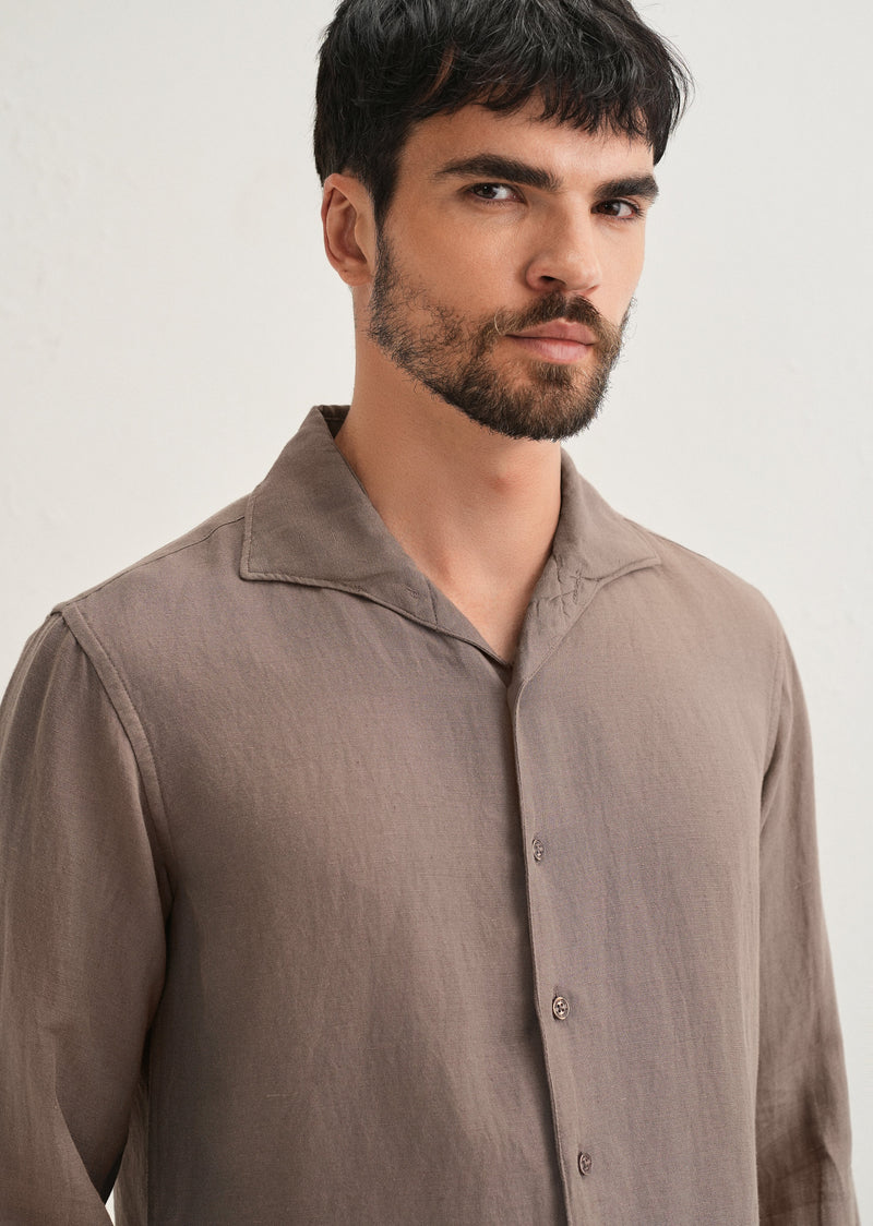 Light Brown Plain Linen Viscose Shirt