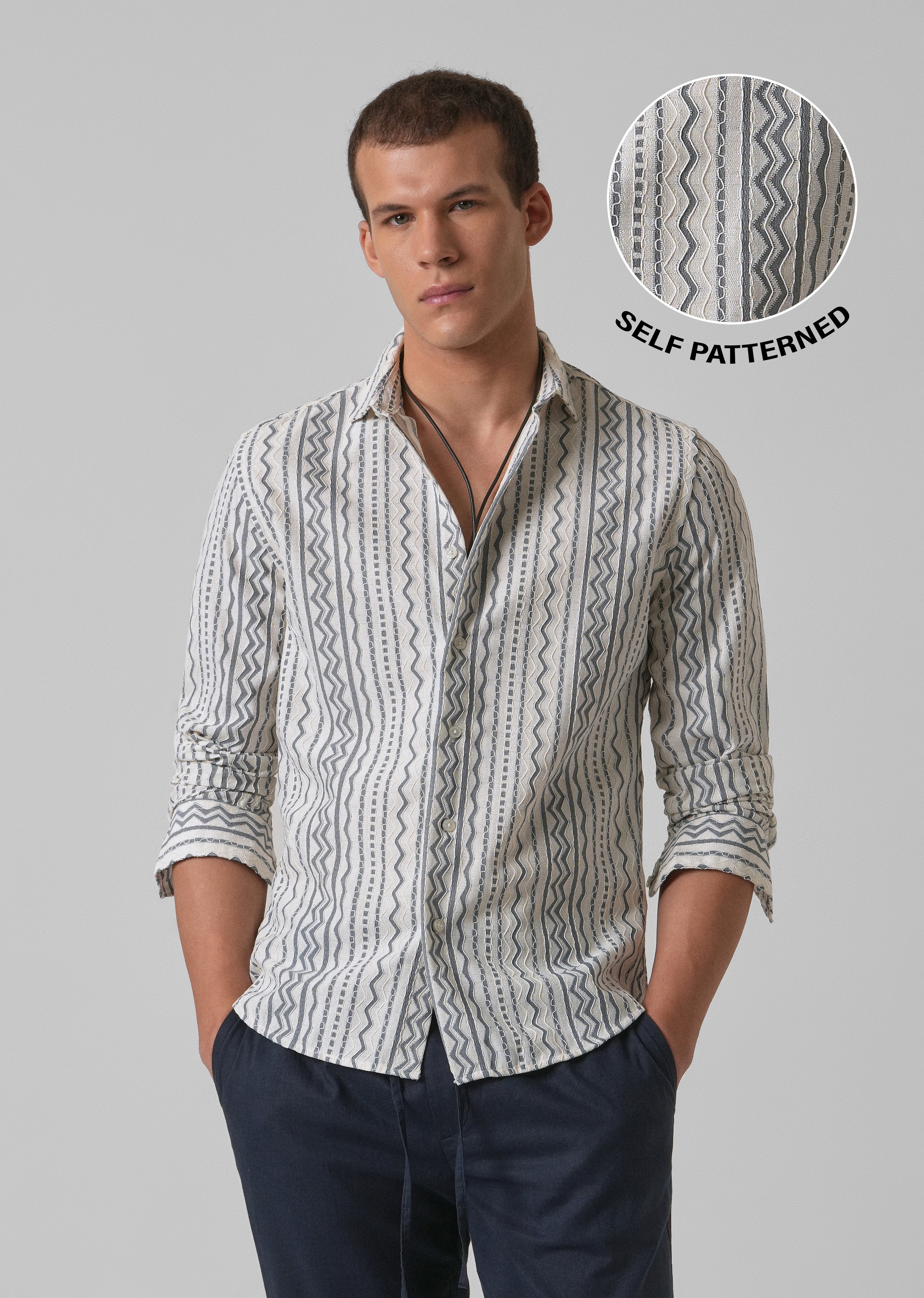 Light Grey Self Pattern Shirt