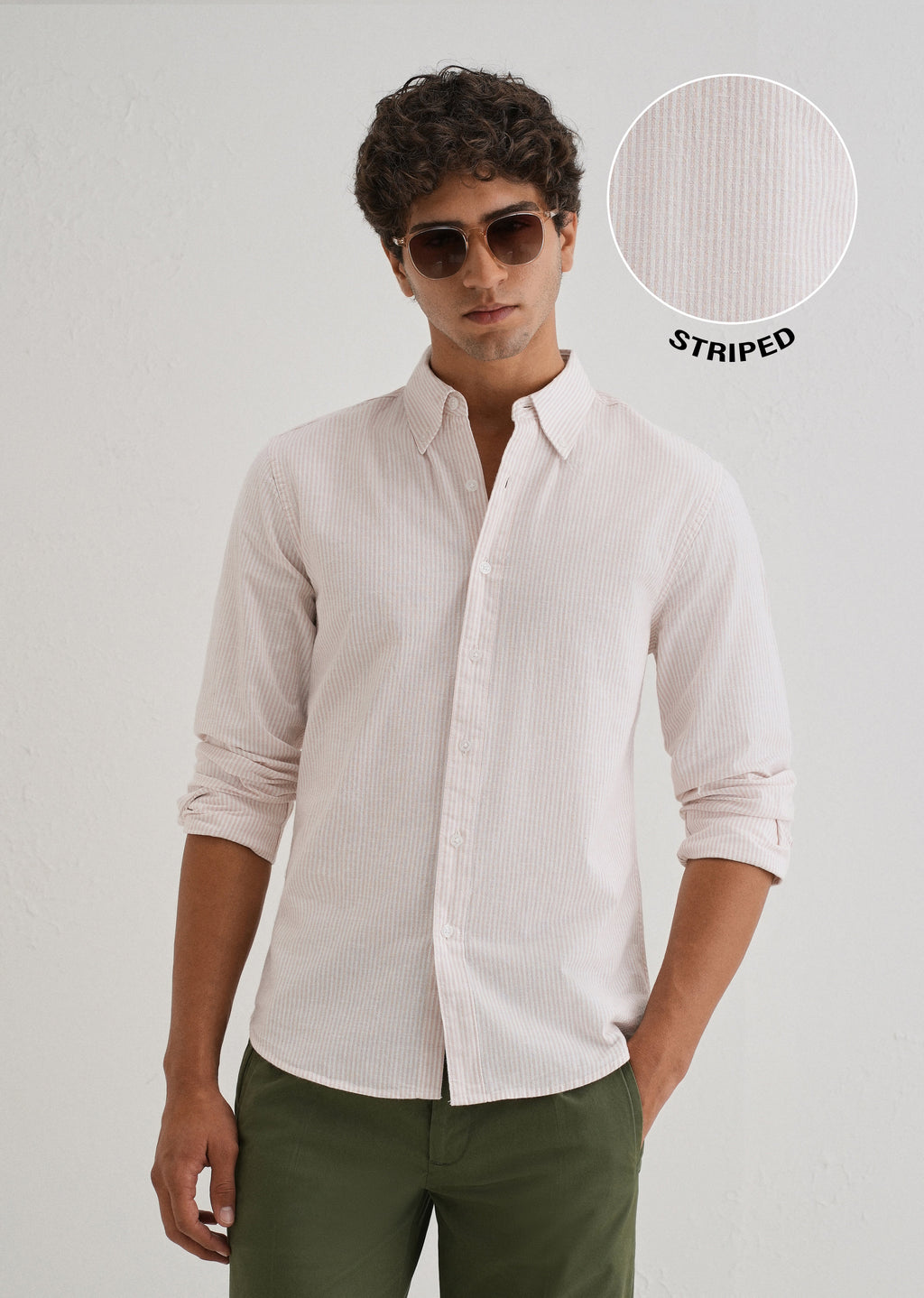 Light Pink Striped Cotton Linen Shirt