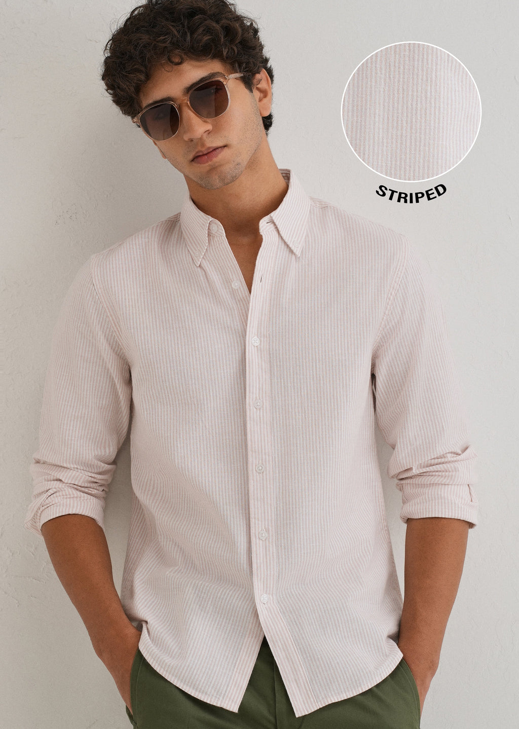 Light Pink Striped Cotton Linen Shirt