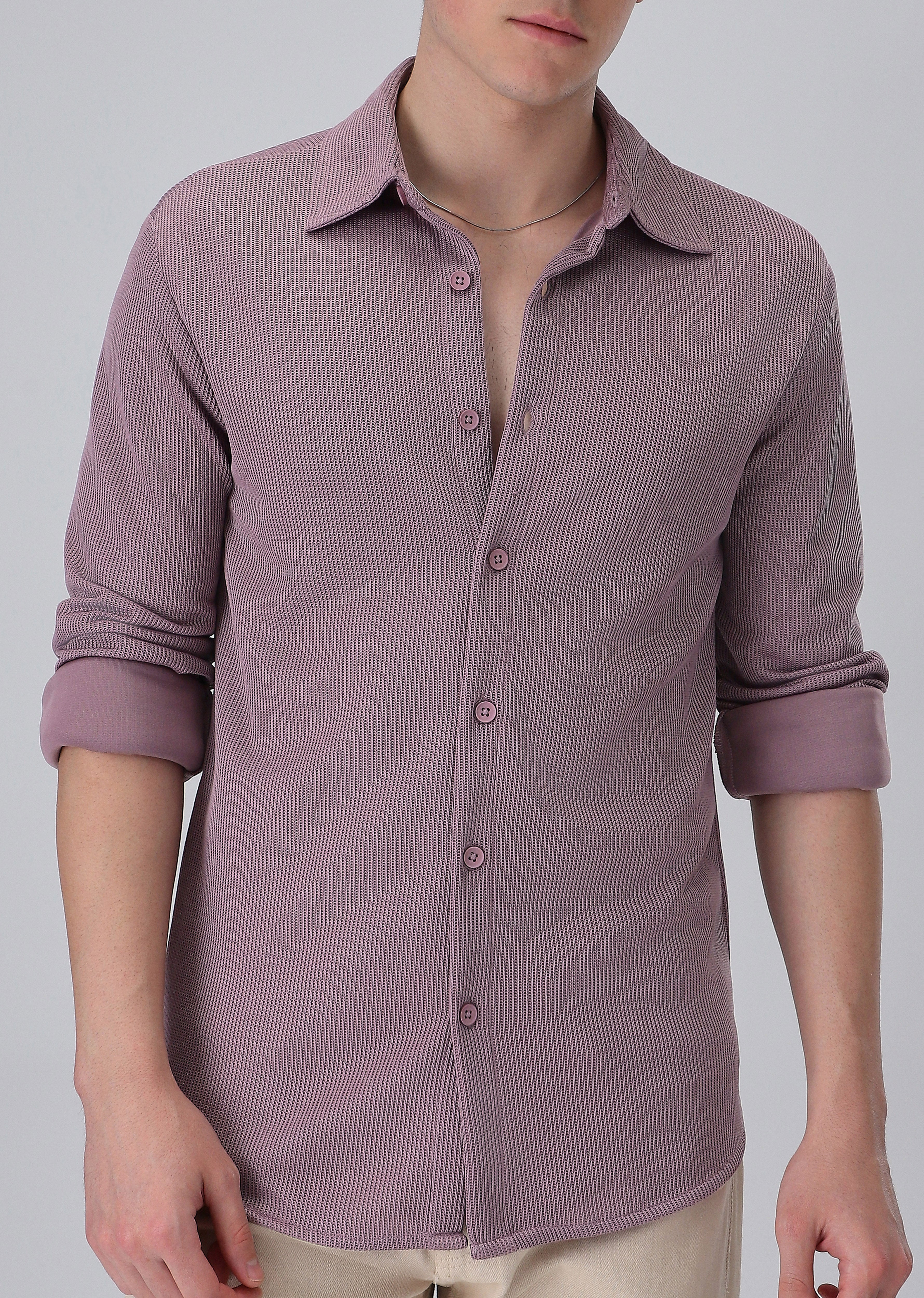 Lilac Plain Knitted Shirt