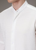 Marble White Plain Knitted Crochet Shirt