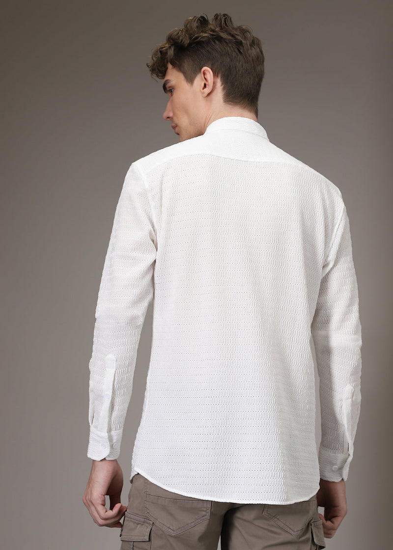 Marble White Plain Knitted Crochet Shirt